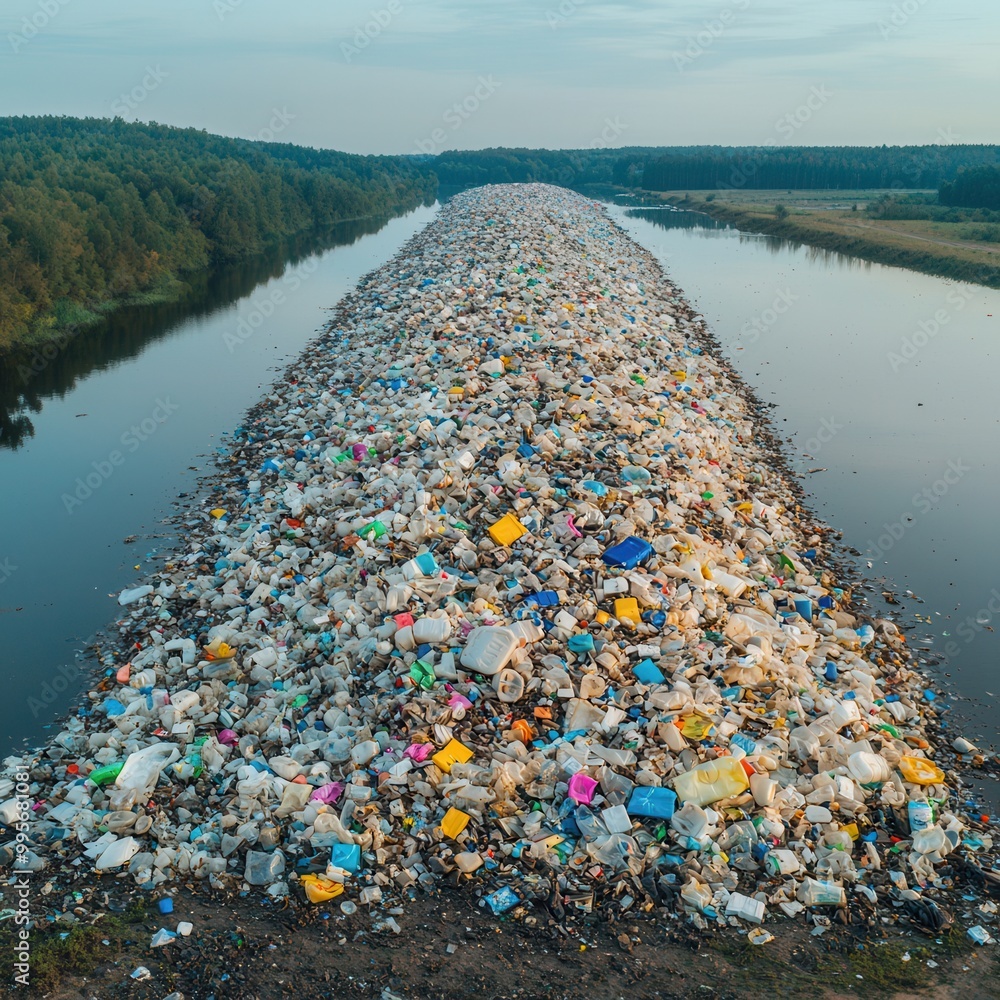 Canvas Prints Plastic Pollution in a River.