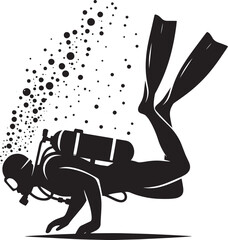 Underwater Scuba Diving silhouette vector illustration isolated on a white background