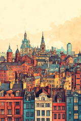 Fototapeta premium Derby, color pen pencil hand-drawn effect drawing illustration for travel poster, card, wallpaper, backdrop or banner. Modern, clear, artistic and simple