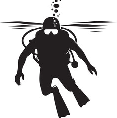 Underwater Scuba Diving silhouette vector illustration isolated on a white background
