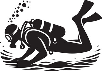 Underwater Scuba Diving silhouette vector illustration isolated on a white background