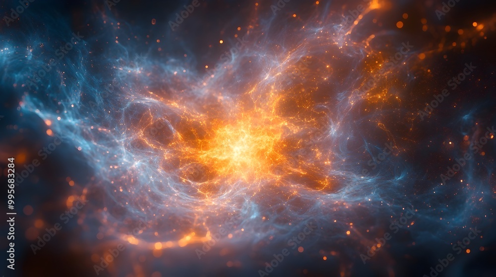 Poster quantum realm particles appearing and disappearing in a dynamic web of energy and forces