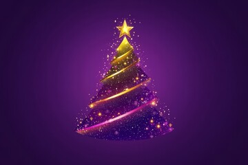 Vibrant abstract Christmas tree with purple and pink lights swirling in a spiral shape against a dark blue background representing modern holiday style and festive energy