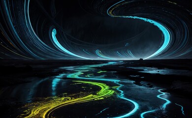 Iridescent Liquid with Undulations and Swirls. Dark Smooth Wallpaper.