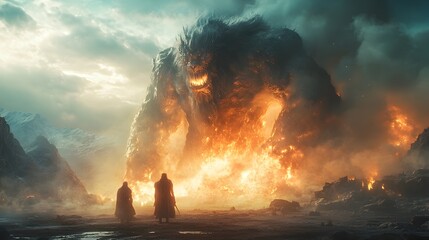 Mythological Battle Between Ancient Gods and Fantastical Monsters Reimagined with Modern Technology and Special Effects