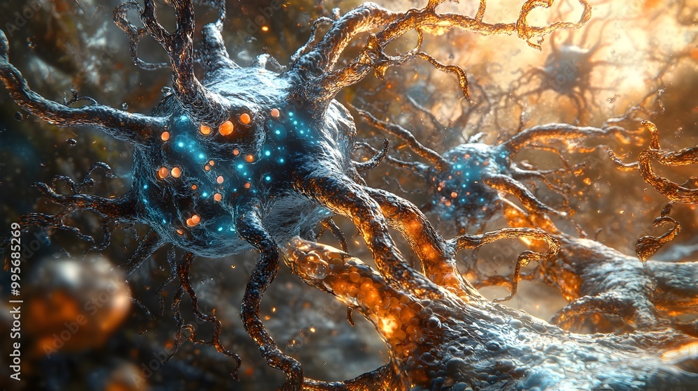 Poster microscopic of neuronal structure and signal transmission