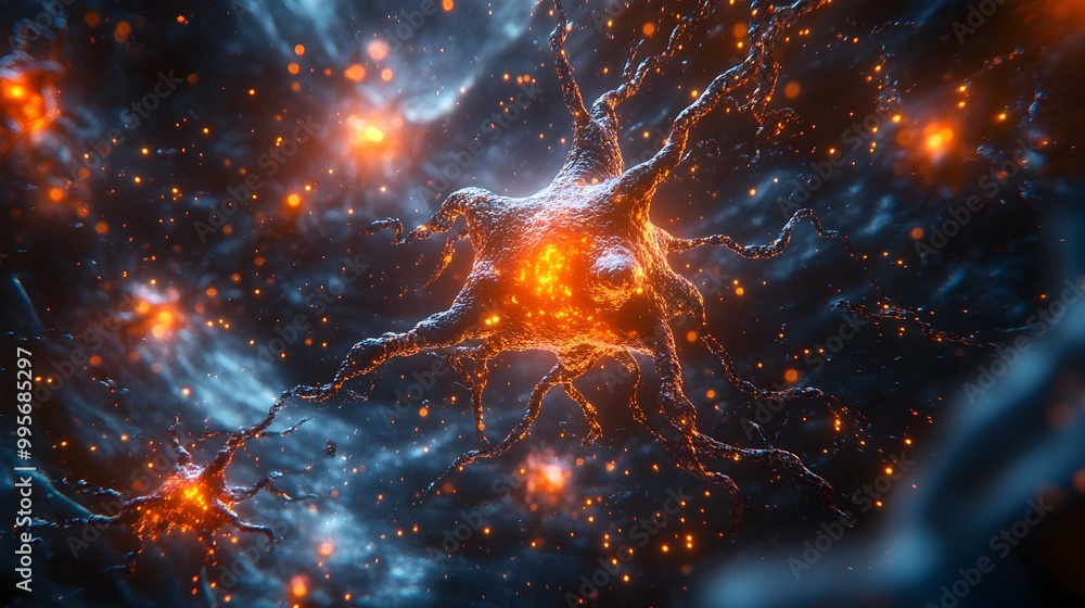 Poster microscopic of neurons and synaptic signaling in the nervous system