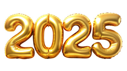 Gold Balloons 2025 New Year on a White and PNG Background