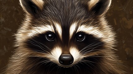 Obraz premium Raccoon Portrait - Digital Art, Brushstrokes, Animal, raccoon, wildlife, portrait