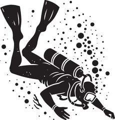 Underwater Scuba Diving silhouette vector illustration isolated on a white background