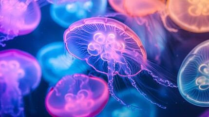 Colorful jellyfish swimming gracefully in a vibrant underwater scene.