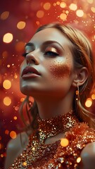 Beautiful Woman With Gold And Festive Make Up, Christmas Mood,Party,Celebration.
