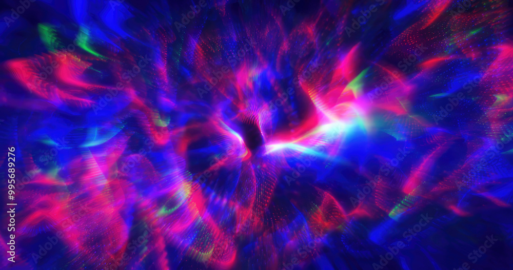 Poster a vibrant, abstract display of swirling neon colors in red, blue, and green, creating a dynamic and 
