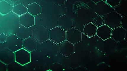 Futuristic green hexagon pattern on abstract digital technology background