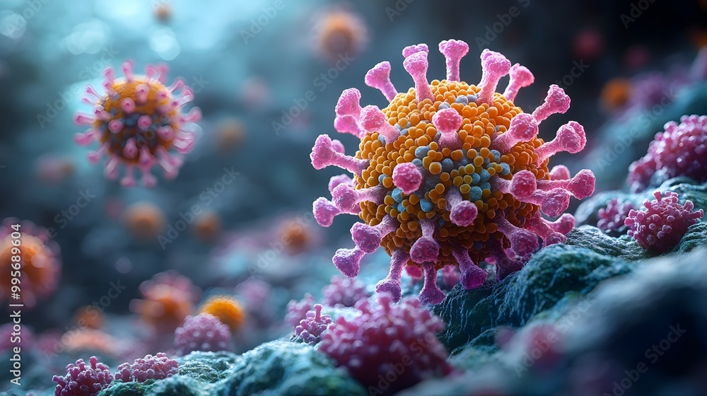 Aufkleber microscopic of virus infecting and replicating within a host cell