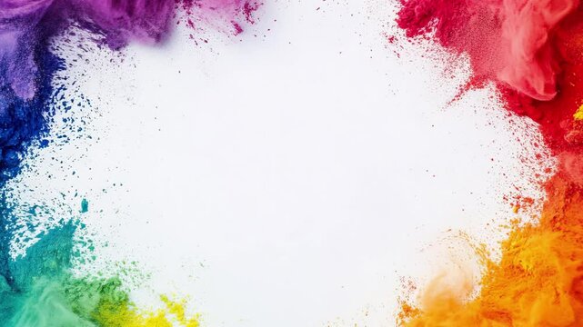 center of space for text animation of color powder explosion on white background. Slow motion movement with acceleration in the beginning. Has alpha matte