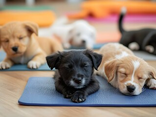 Puppies Resting on Mats