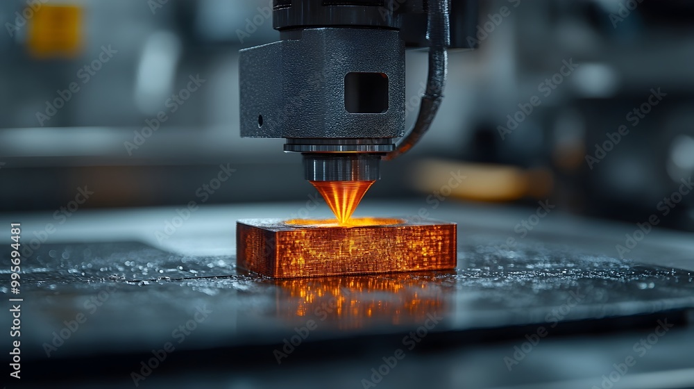 Poster close up view of 3d printer creating complex object layer by layer
