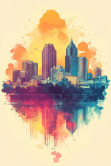 Fototapeta premium Fort Worth, Texas, color pen pencil hand-drawn effect drawing illustration for travel poster, card, wallpaper, backdrop or banner. Modern, clear, artistic and simple