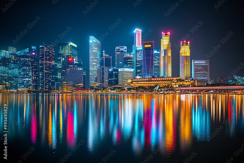 Canvas Prints Singapore Skyline at Christmas Featuring Dazzling Lights and Modern Design  