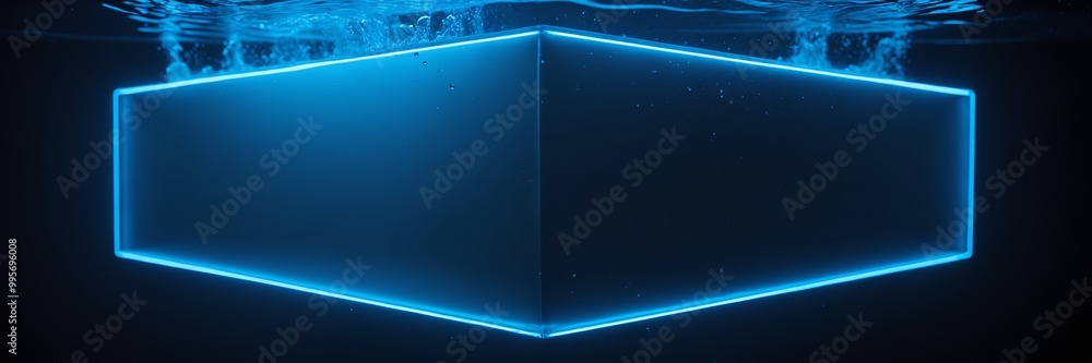Poster glowing blue neon frame with water splashes creates a dynamic and futuristic visual, blending sharp 