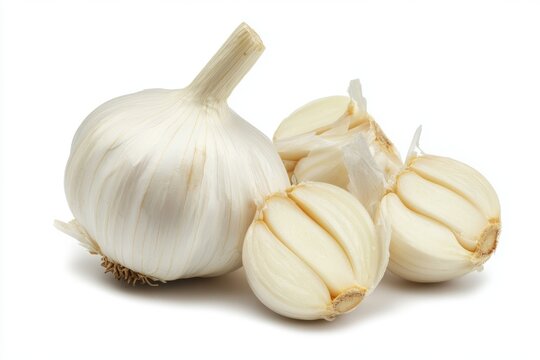 half cut and sweet garlic isolated on white background 