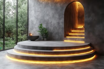 abstract 3d stage in elegant grey tones with a smooth surface for product display softly illuminated against a minimalist backdrop exuding modern sophistication