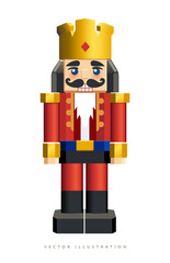 Christmas Soldier Nutcrackers. Xmas toy is soldier isolated on white background. Realistic 3d character in cartoon style, vector illustration