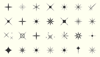 Set of star icon. Black and white stars. Line art star vector silhouette.