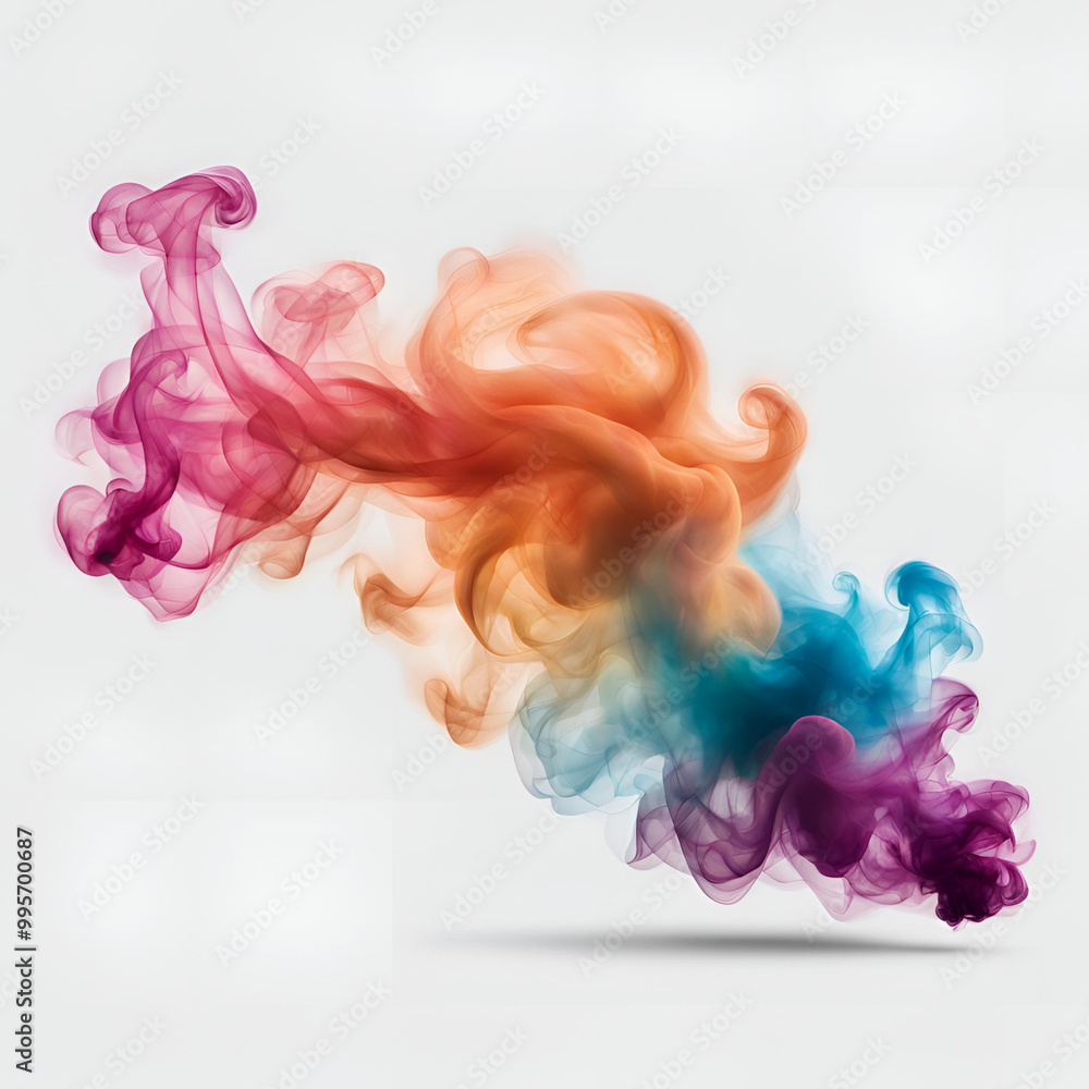 Poster a vibrant abstract image featuring colorful swirls of smoke-like clouds blending seamlessly in a flu