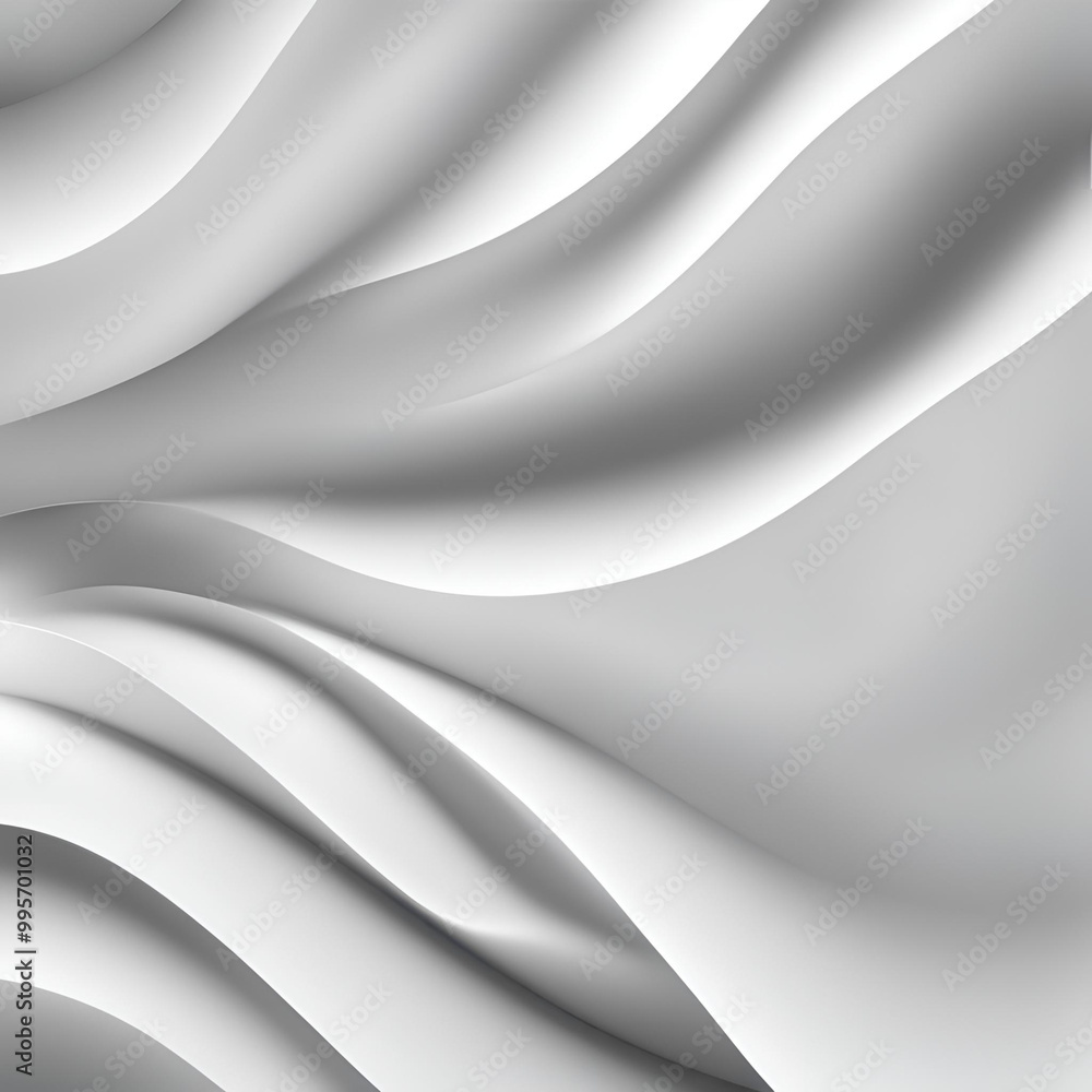 Poster an abstract 3d rendering of smooth, wavy white fabric folds, creating a sense of fluidity and softne