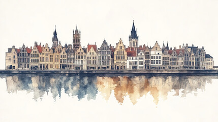 Obraz premium Ghent, Belgium, color pen pencil hand-drawn effect drawing illustration for travel poster, card, wallpaper, backdrop or banner. Modern, clear, artistic and simple