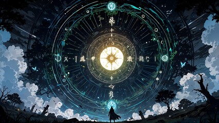 Obraz premium Mystical Celestial Portal With Enigmatic Symbols Under Night Sky