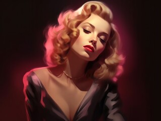 Fototapeta premium A glamorous woman with vintage curls and a sultry expression.