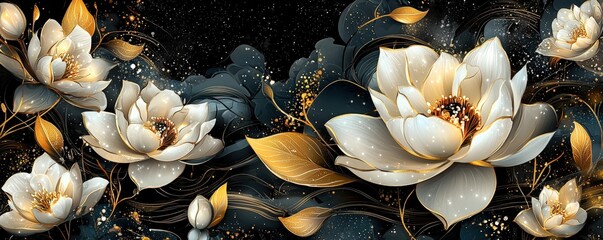 Elegant Isometric Floral Illustration with Golden Accents