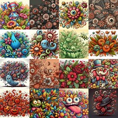Fototapeta premium Cartoon style art flowers drawing. AI generated illustration