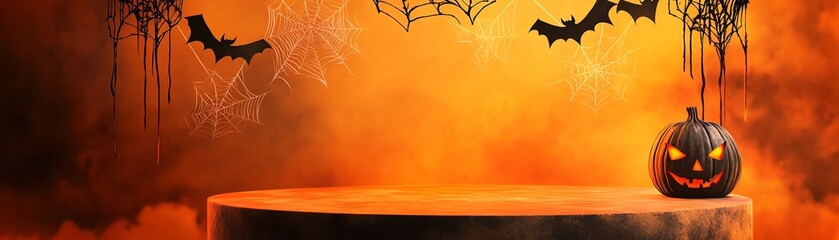 Halloween decorations with pumpkins and bats