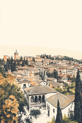Fototapeta premium Granada, Nicaragua, color pen pencil hand-drawn effect drawing illustration for travel poster, card, wallpaper, backdrop or banner. Modern, clear, artistic and simple