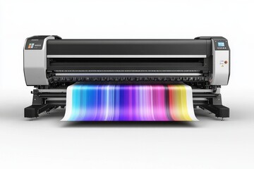 High-quality Large Format Printer Producing Vibrant Multicolor Prints in a Modern Printing Studio