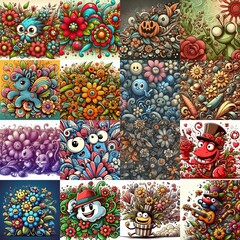 Fototapeta premium Cartoon style art flowers drawing. AI generated illustration