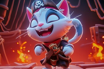 Adorable Pirate Cat Character with Big Smile