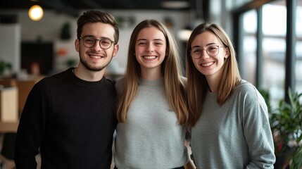 Fototapeta premium Young Adults Smiling in Modern Urban Setting