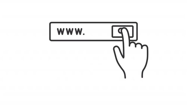 Website search bar line animation. Browser interface animated icon. Scaling letters, moving hand. Black illustration on white background. HD video with alpha channel. Motion graphic