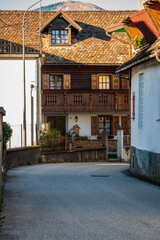 Fototapeta premium Autumn in Val Degano. Ovaro and its characteristic villages. The house with a hundred windows