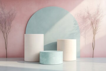 Elegant Minimalistic Stage Designs in Soft Pastel and Bold Colors for Modern Backgrounds