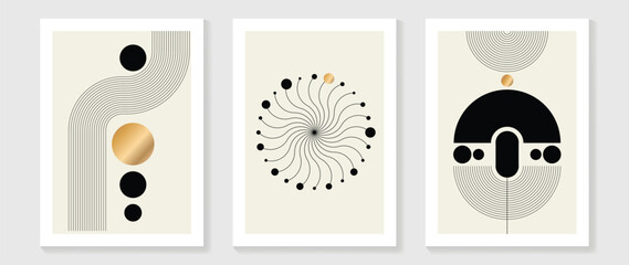 Abstract wall art background vector. Modern stripes art wallpaper with line geometric shape, gold texture. Illustration design for home deco, interior, cover, poster, print.