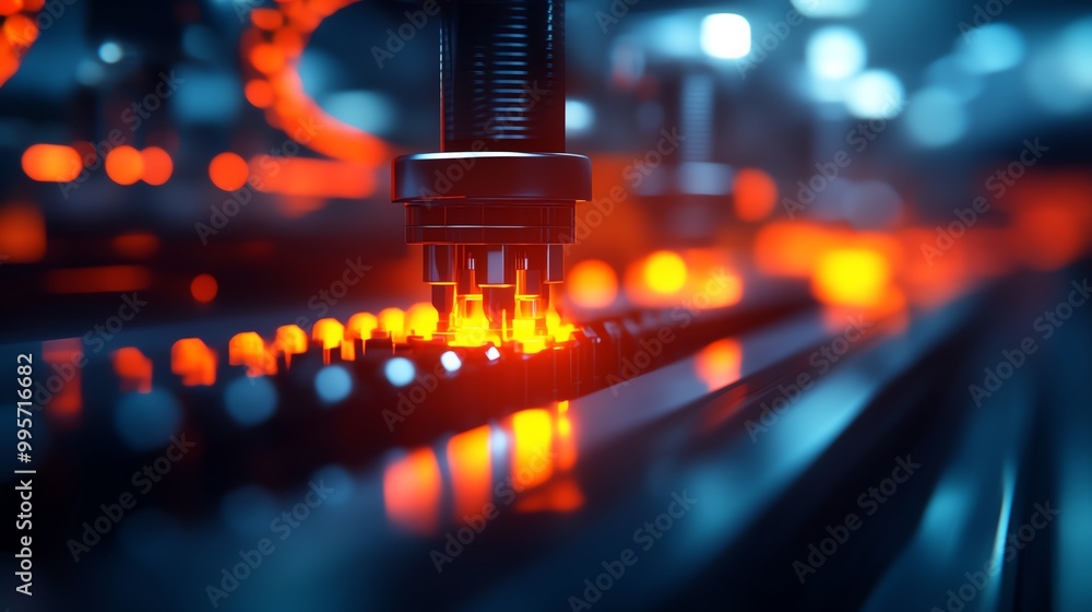 Aufkleber a hightech factory with automated machines producing precision parts, hightech factory, automated pr