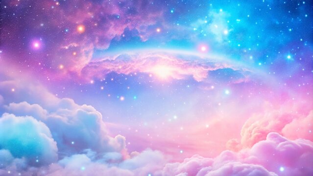Beautiful fantasy starry night sky, blue and purple colorful, galaxy and aurora 4k wallpaper. cosmic watercolor illustration. Colorful space background with stars