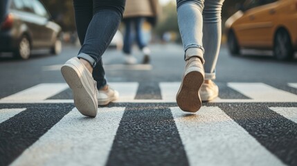 Fototapeta premium Close-up shot of people walking on a crosswalk in the city