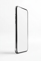 Smartphone Viewed from a Quarter Perspective Against a White Background, Emphasizing Large Screen Size and Sleek, Modern Design for a Minimalistic and Elegant Presentation